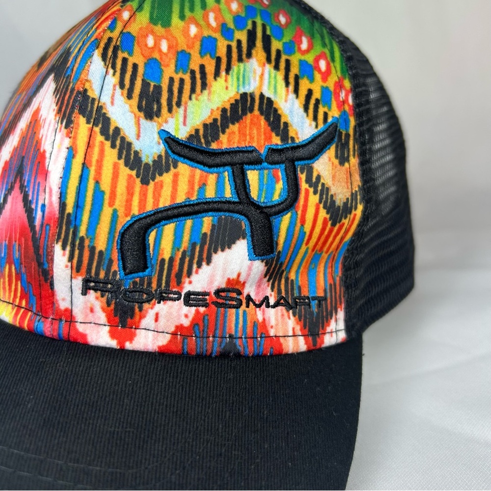 RopeSmart Hat One Size Snap Back RS Gear Black W/ Multicolor Pattern Trucker